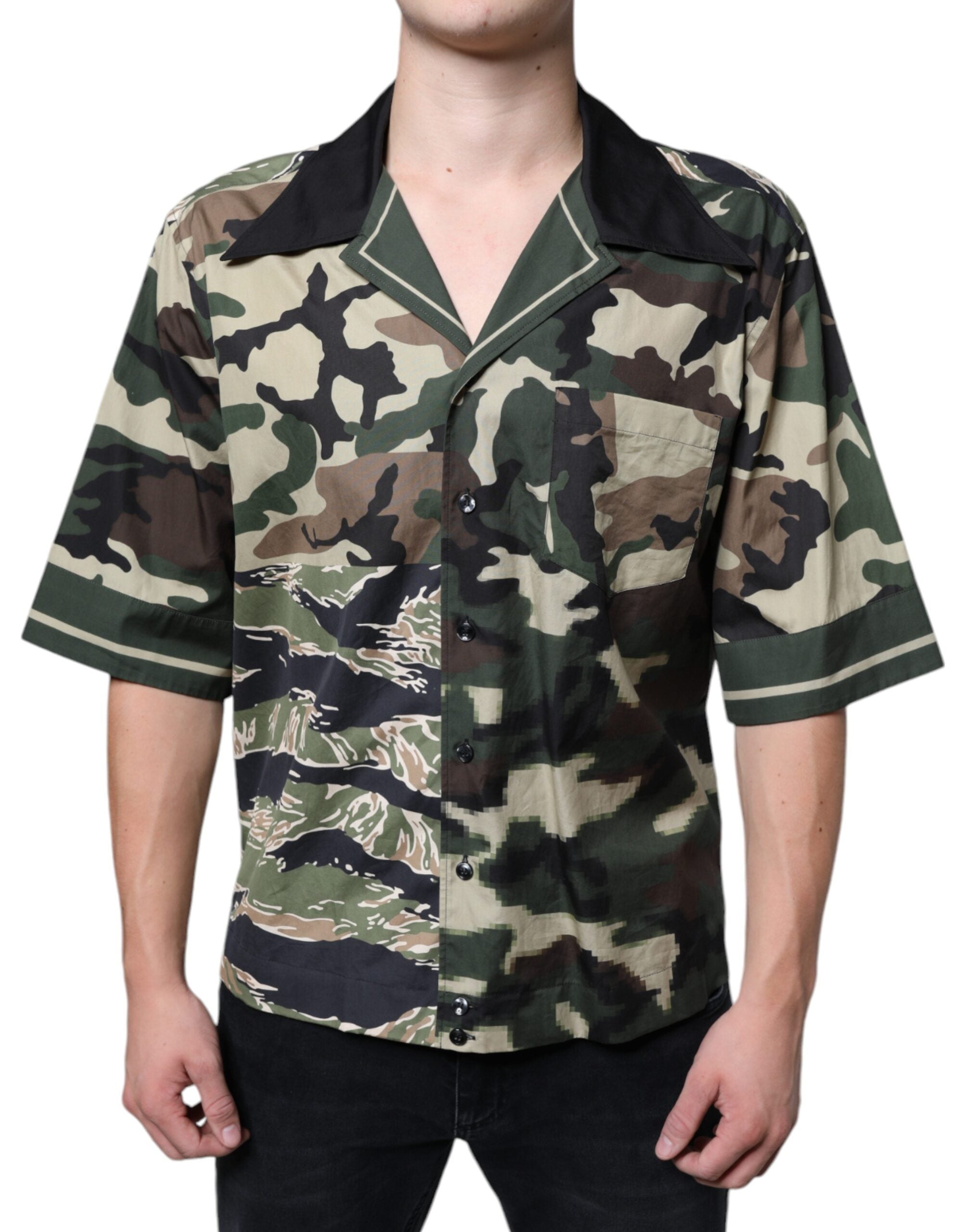 Dolce & Gabbana Multicolor Camouflage Button Down Men's Casual Shirt